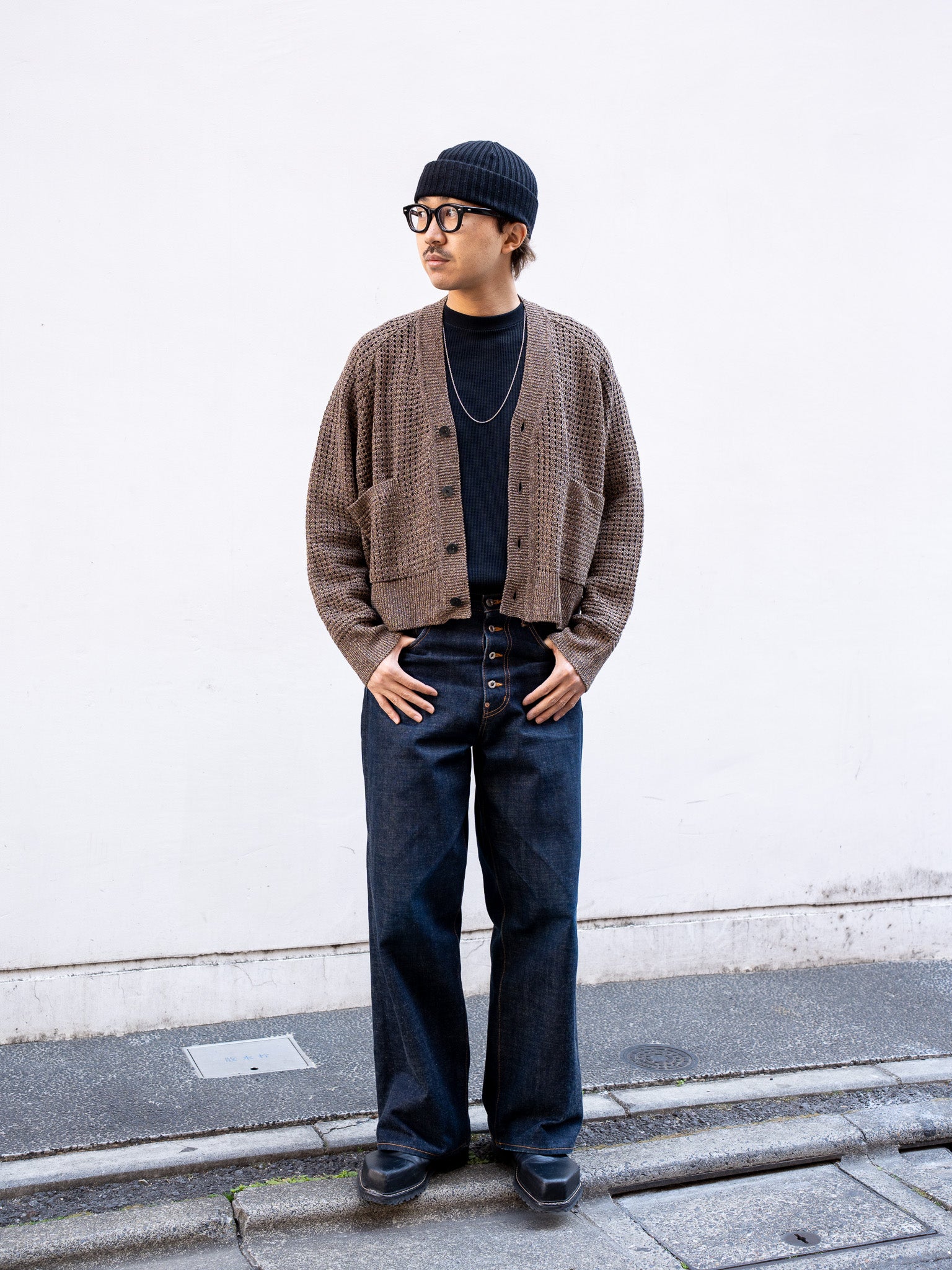 SUGARHILL / MOCK TWISTED YERN KNIT CARDIGAN-BLACK & BROWN-｜aIbn