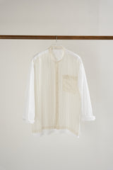 TOHNAI / COTTON x CUPRO STRIPE COLLARLESS SHIRT -WHITE-