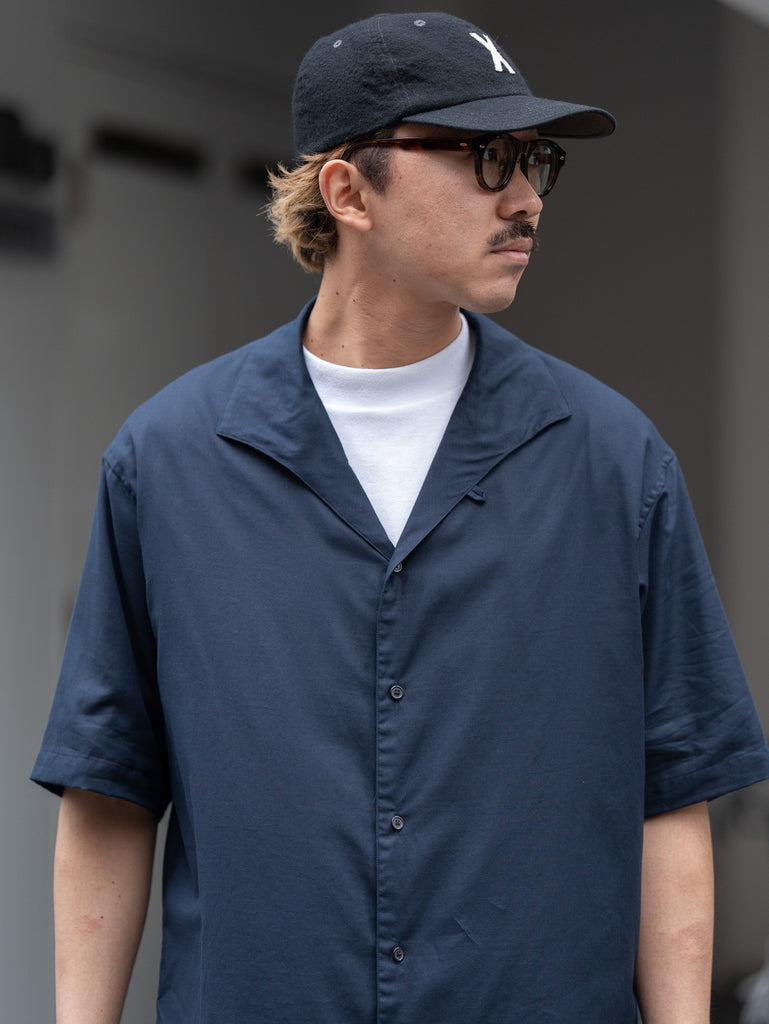 ULTERIOR / SILKY SOFT TWILL SHARK COLLAR SHIRT -NAVY-