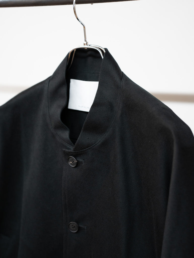 nonnotte / High-Count Moleskin Draping Bias Sleeve Blouson-Deep Black-