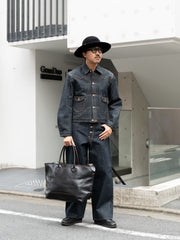 SUGARHILL / LEATHER TOTE BAG -BLACK SHRINK-