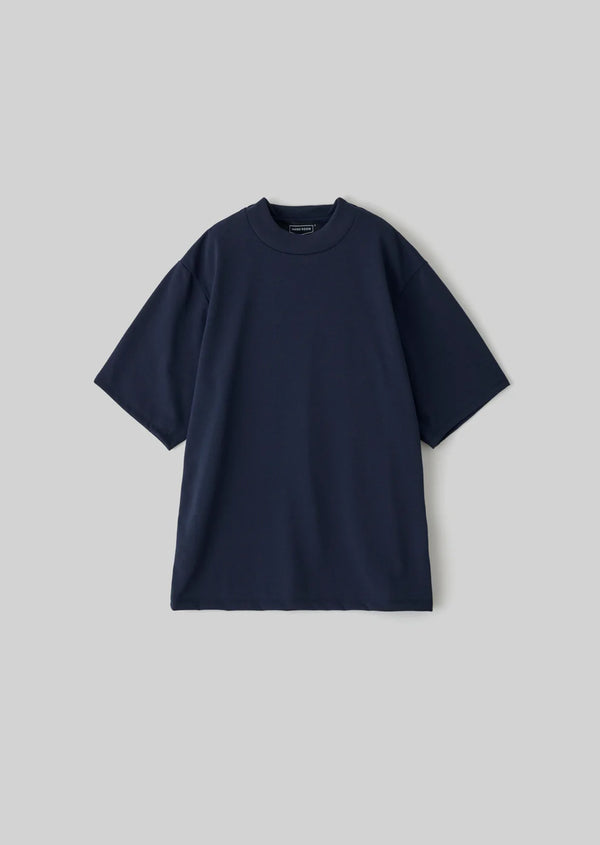 HAND ROOM / POLYESTER COTTON FEEL MOCK NECK T-SHIRT -L.NAVY-