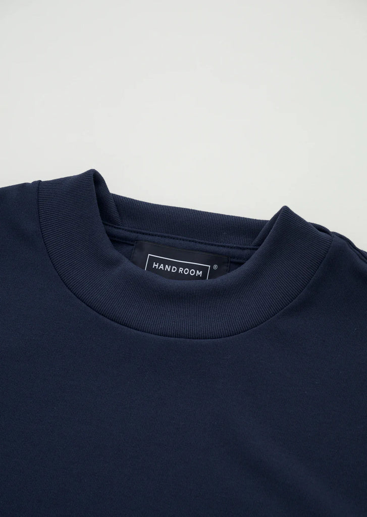 HAND ROOM / POLYESTER COTTON FEEL MOCK NECK T-SHIRT -L.NAVY-