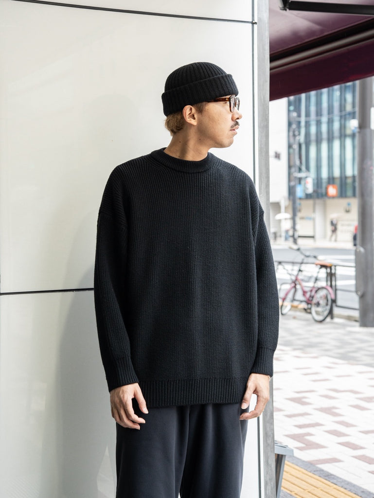 THE DAY / MERINO WOOL CREWNECK KNIT -BLACK-
