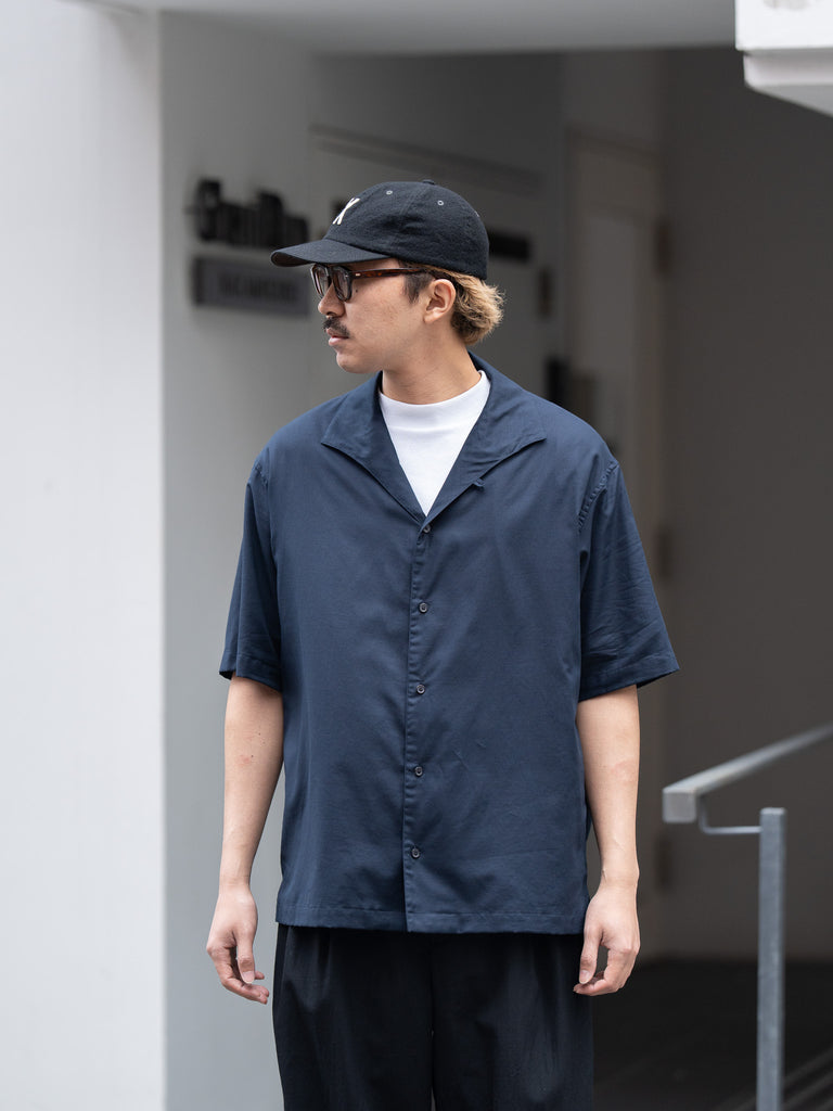 ULTERIOR / SILKY SOFT TWILL SHARK COLLAR SHIRT -NAVY-