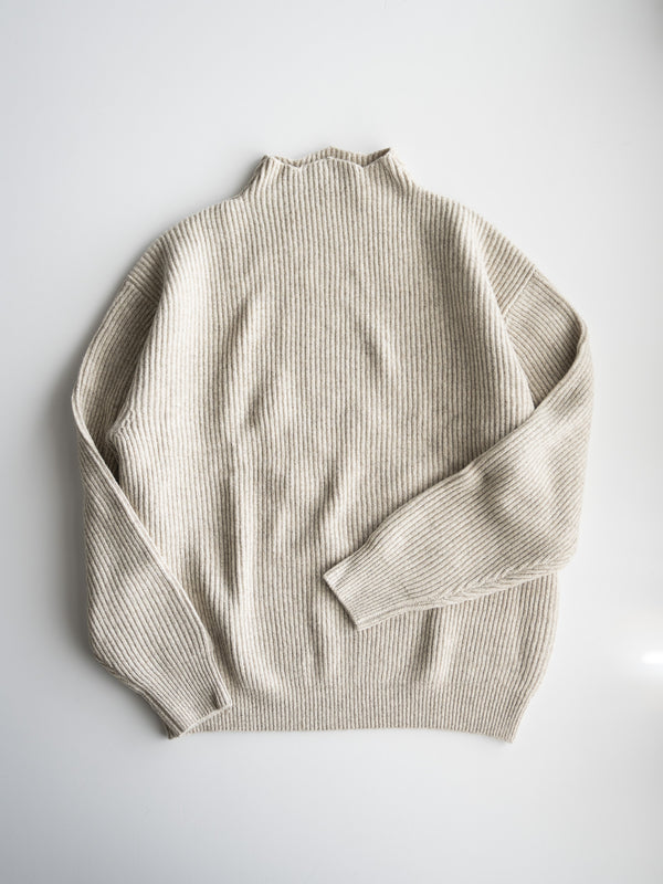 nonnotte /  Triangle Trutle Neck Pullover-YAKNatural × White-