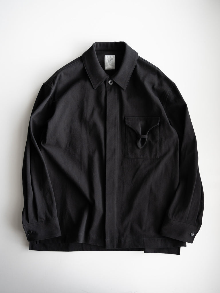 fluss / Gathered Flap Pocket Work Shirts-Black-