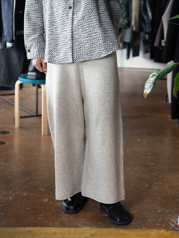 [Expected to arrive at the end of August] nonnotte / Knit Pants Extra Wide-YAK Natural × White