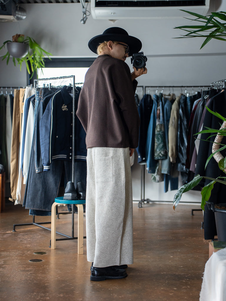 nonnotte /  Knit Pants Extra Wide -YAKNatural × White-