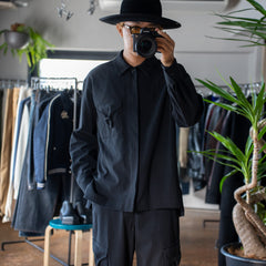 fluss / Gathered Flap Pocket Work Shirts-Black-