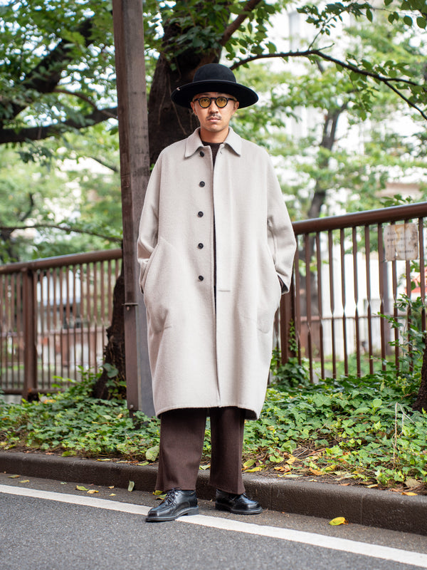 [Expected to arrive at the end of August] nonnotte / Cashmere Rever Melton Draping Bias Sleeve Overcoat-Taupe-