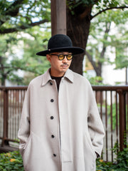 [Expected to arrive at the end of August] nonnotte / Cashmere Rever Melton Draping Bias Sleeve Overcoat-Taupe-