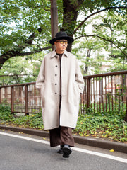 [Expected to arrive at the end of August] nonnotte / Cashmere Rever Melton Draping Bias Sleeve Overcoat-Taupe-