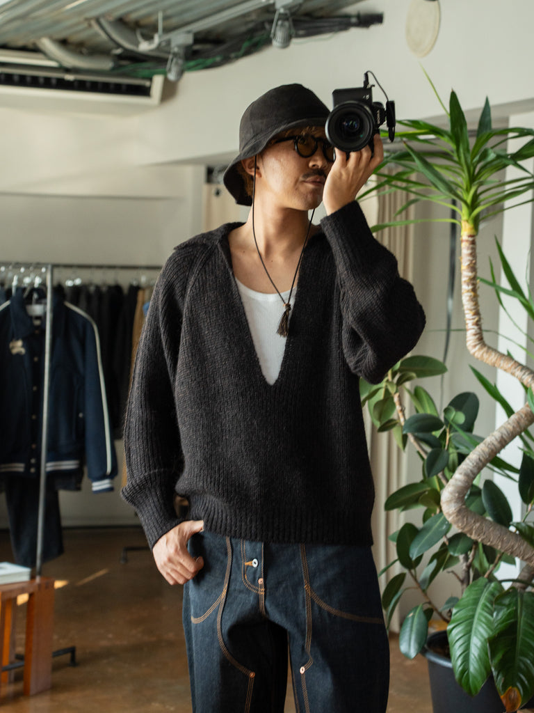 SUGARHILL / MOHAIR PULLOVER SWEATER -BLACK X BROWN-