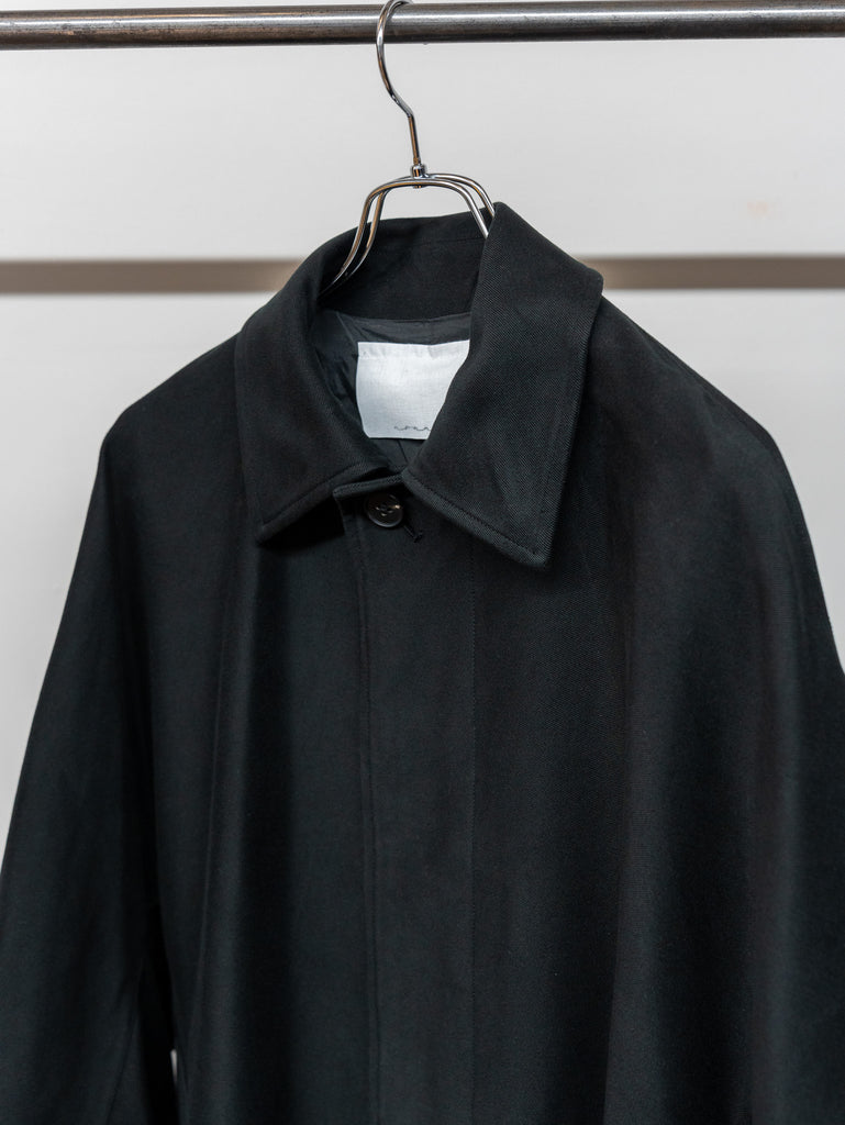 nonnotte /  High-Count Moleskin Draping Bias Sleeve Overcoat-Deep Black-