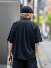 IRENISA / EXTENDED YOKE HALF-SLEEVED SHIRT -BLACK-