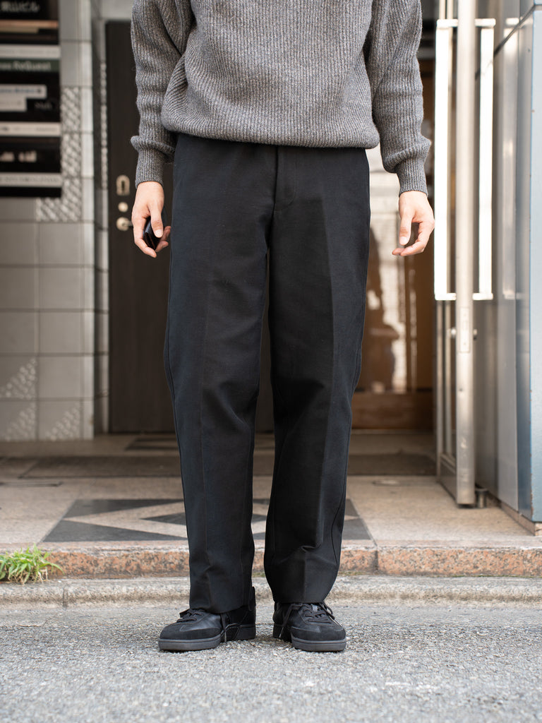 nonnotte /  High-Count Moleskin Signature Baggy Trousers-Deep Black-