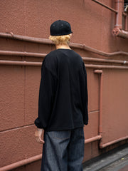 ULTERIOR / C/CASH HONEYCOMB HENLEY-NECK TOP -BLACK-