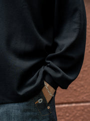 ULTERIOR / C/CASH HONEYCOMB HENLEY-NECK TOP -BLACK-