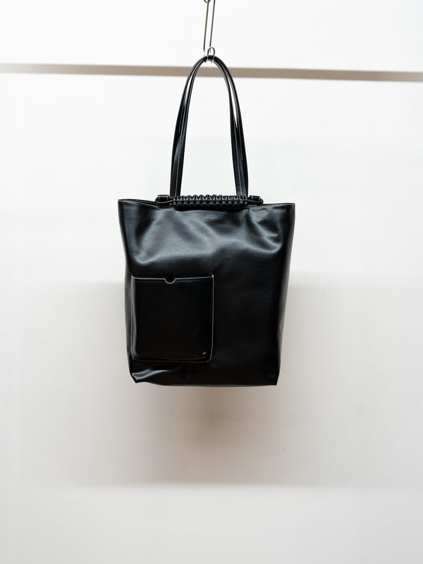 SAGAN Vienna / PAZAR BOOK TOTE BAG GRAPE LEATHER BLACK WITH "WHITE" STITCHING