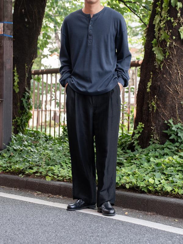 ULTERIOR / C/CASH HONEYCOMB HENLEY-NECK TOP -BLUE GREY-