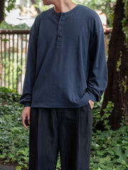 ULTERIOR / C/CASH HONEYCOMB HENLEY-NECK TOP -BLUE GREY-