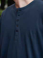 ULTERIOR / C/CASH HONEYCOMB HENLEY-NECK TOP -BLUE GREY-