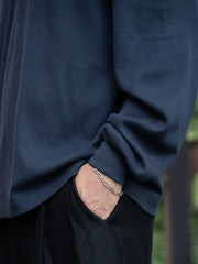 ULTERIOR / C/CASH HONEYCOMB HENLEY-NECK TOP -BLUE GREY-