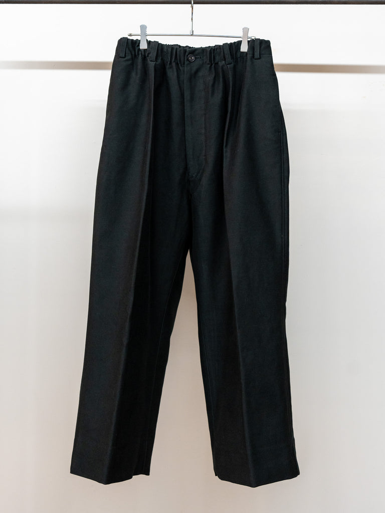 [Expected to arrive at the end of August] nonnotte / High-Count Moleskin Draping Elastic Intuck Wide Trousers -Deep Black-