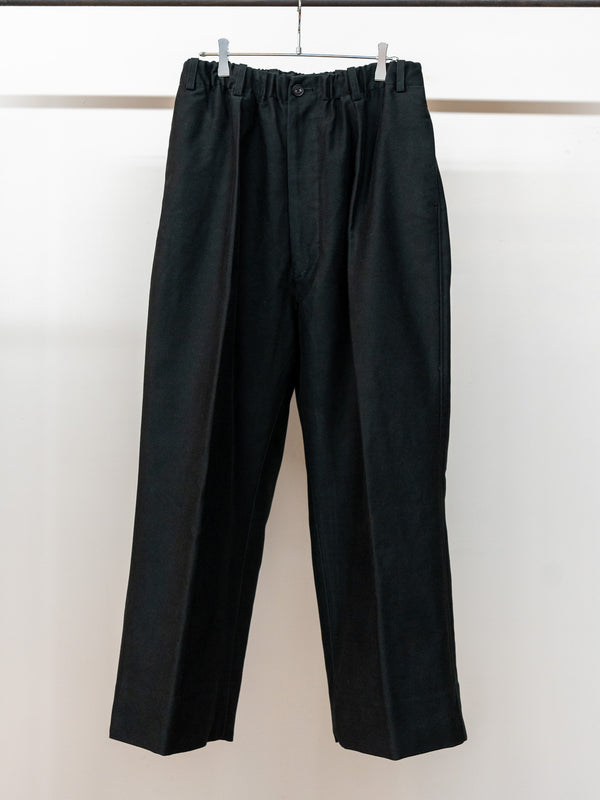 nonnotte /  High-Count Moleskin Draping Elastic Intuck Wide Trousers -Deep Black-