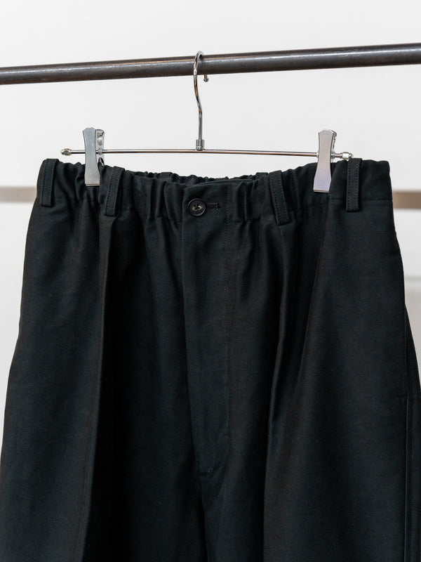 nonnotte /  High-Count Moleskin Draping Elastic Intuck Wide Trousers -Deep Black-