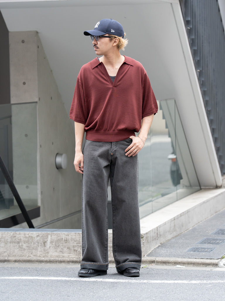 【6/6発売】SUGARHILL / WOOL KNIT HALF SLEEVE POLO -WINE RED-