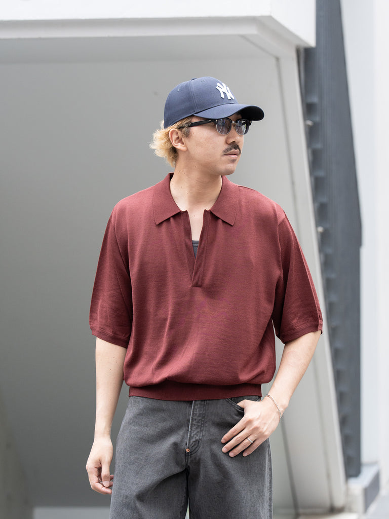 【6/6発売】SUGARHILL / WOOL KNIT HALF SLEEVE POLO -WINE RED-