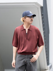 【6/6発売】SUGARHILL / WOOL KNIT HALF SLEEVE POLO -WINE RED-