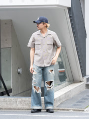 【6/6発売】SUGARHILL / LINEN OPEN-COLLOR HALF SLEEVE SHIRT -GRAY STRIPE-