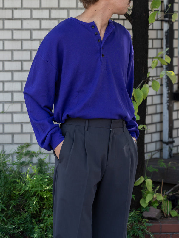 ULTERIOR / C/CASH HONEYCOMB HENLEY-NECK TOP -ROYAL PURPLE-
