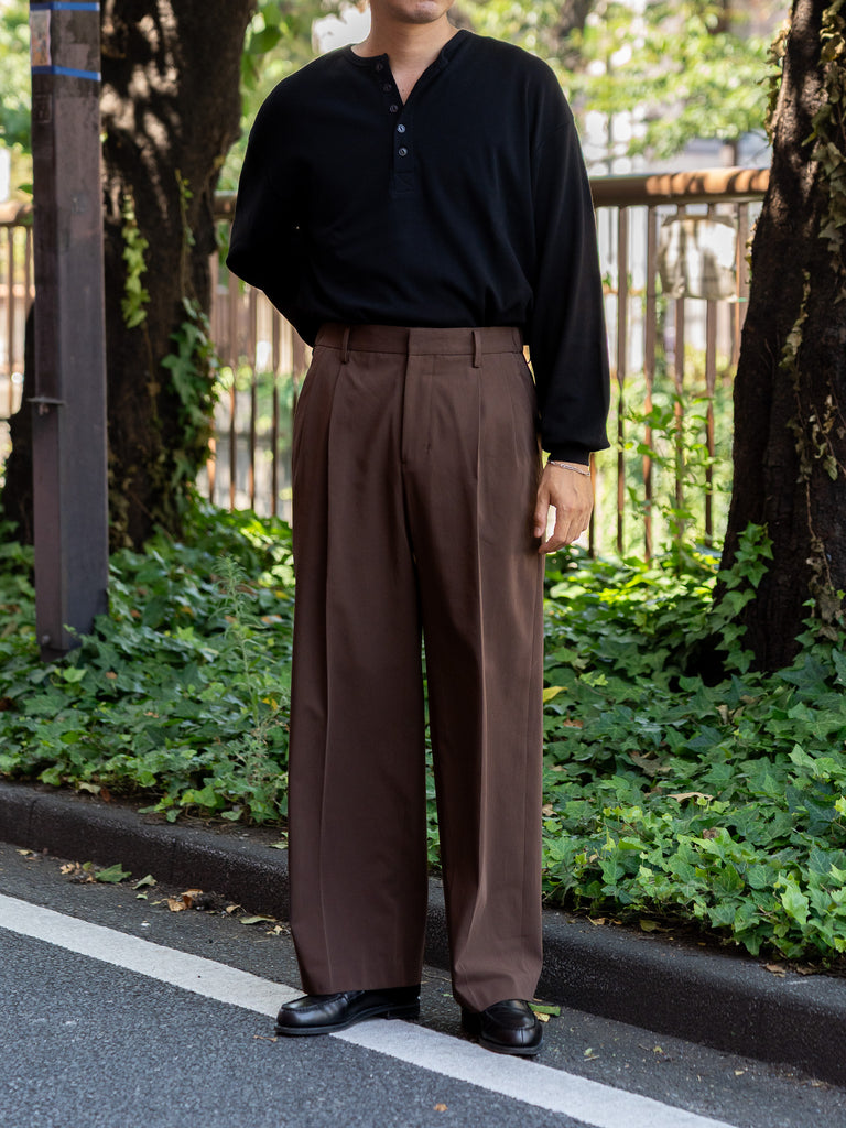 IRENISA / TWO TUCKS WIDE TROUSERS -DARK BROWN-
