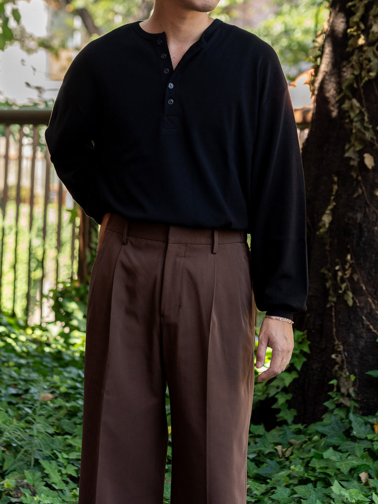 ULTERIOR / C/CASH HONEYCOMB HENLEY-NECK TOP -BLACK-