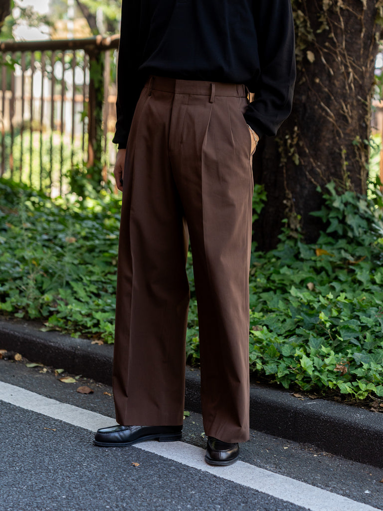 IRENISA / TWO TUCKS WIDE TROUSERS -DARK BROWN-
