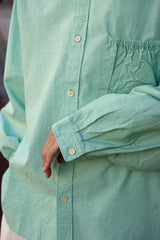 refomed (リフォメッド)/  WRIST PATCH WIDE SHIRT"CHAMBRAY" -GREEN-