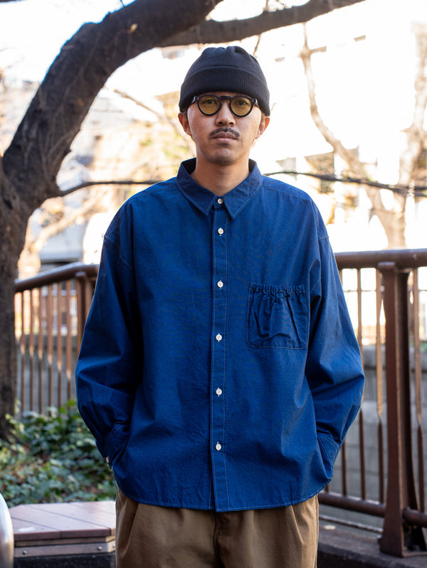 refomed/ WRIST PATCH WIDE SHIRT"CHAMBRAY" -NAVY-