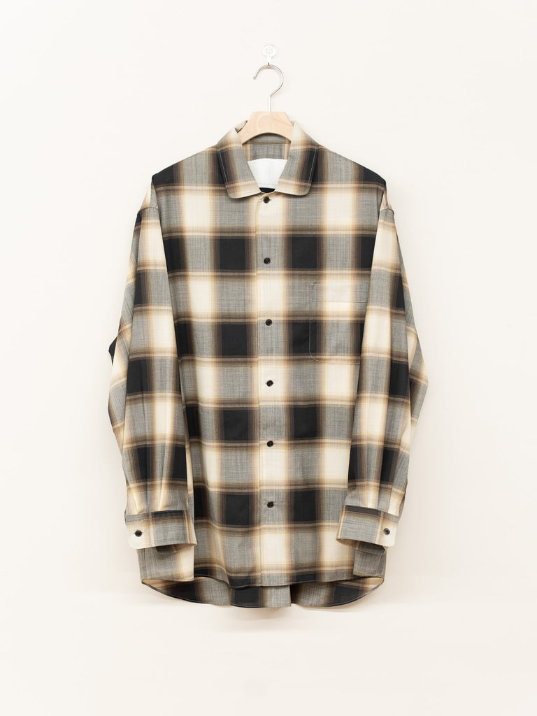 nonnotte / Calm Oversized Open Collar Shirt -W/N Ombre Check-