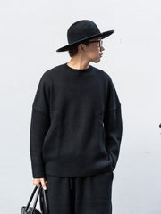 【再入荷】nonnotte /  Wool Yak Smooth Knit Draping "C/N" Pullover -Deep Black-