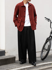 nonnotte /  Wool Gabardine Draping Crotch Box Pleats Trousers -Black-