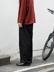 nonnotte /  Wool Gabardine Draping Crotch Box Pleats Trousers -Black-