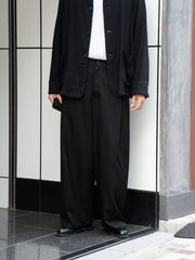 nonnotte /  Wool Gabardine Draping Crotch Box Pleats Trousers -Black-