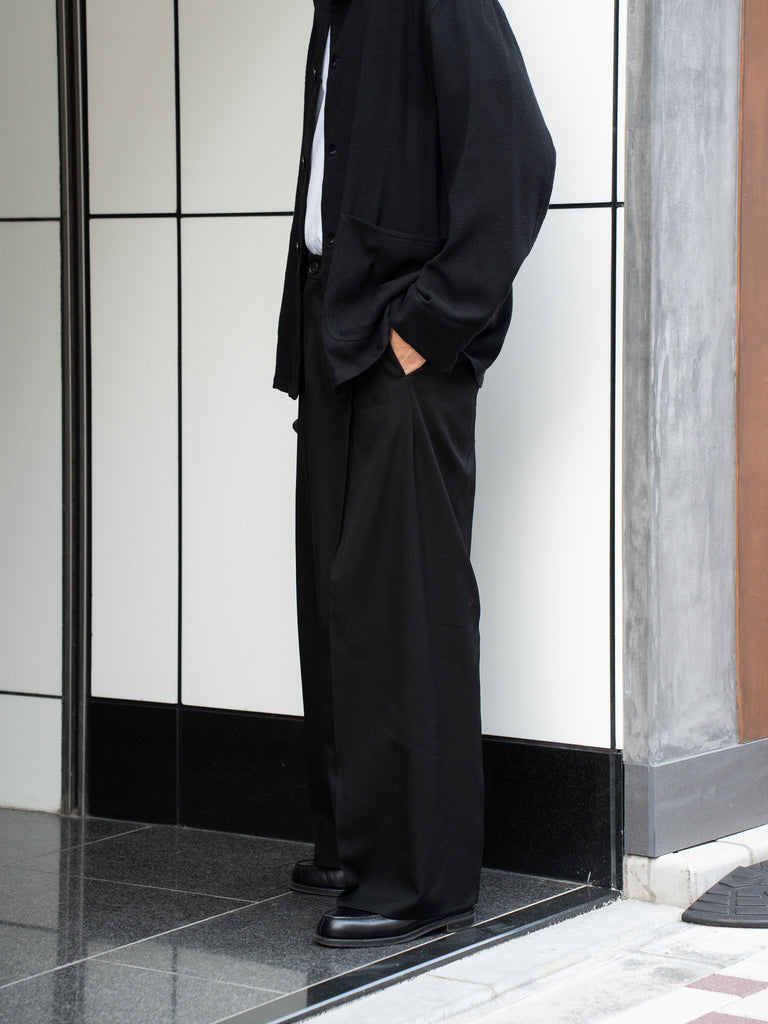 nonnotte /  Wool Gabardine Draping Crotch Box Pleats Trousers -Black-