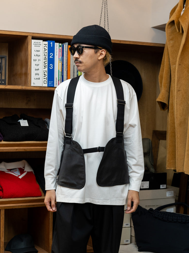 tangenet / Wagyu leather vest-Black-