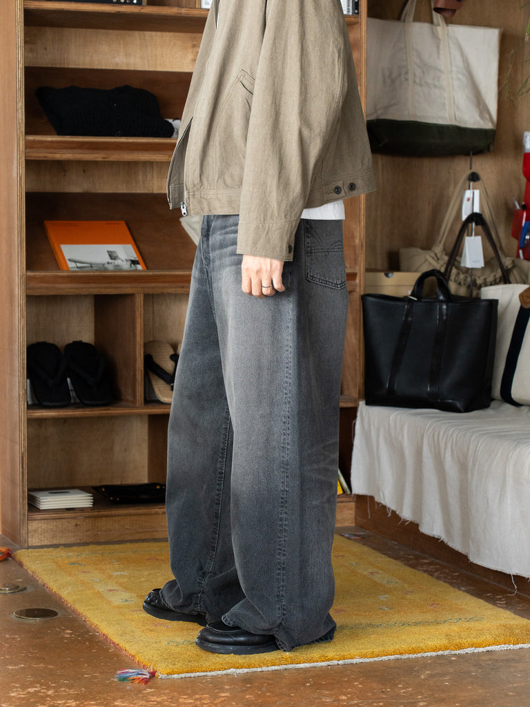 refomed /  FRESH MAN DENIM WIDE PANTS by EDWIN "USED" -BLACK-