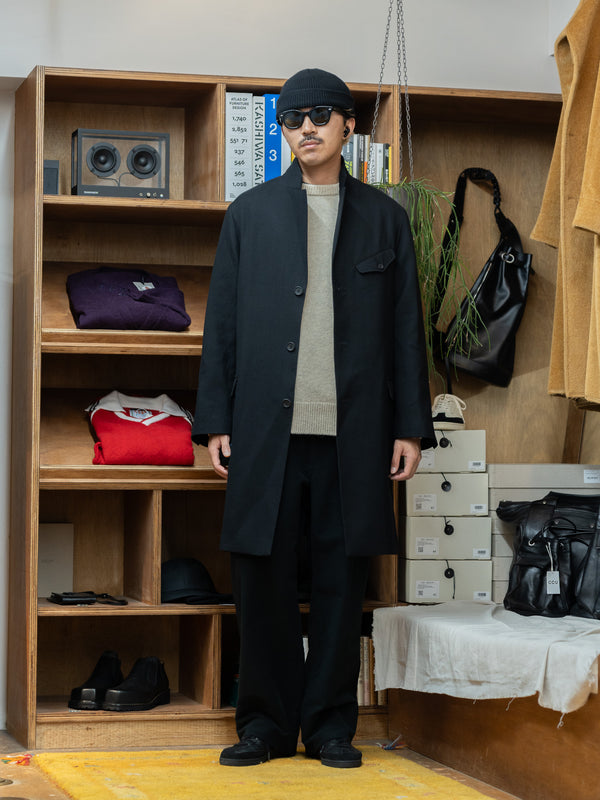 THONAI / FINE DOUBLE WOOL TWILL  WORK COAT-BLACK-